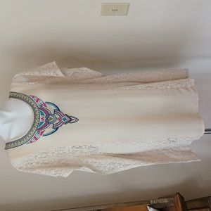 Flying Tomato ladies boho embroidered and lace tunic size large
